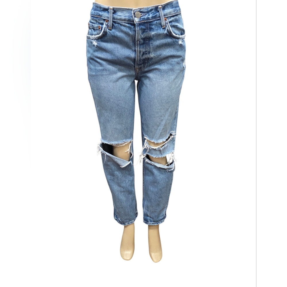 GRLFRND Helena Sz 26 High Rise Distressed Button Fly Straight Leg Jeans Women's